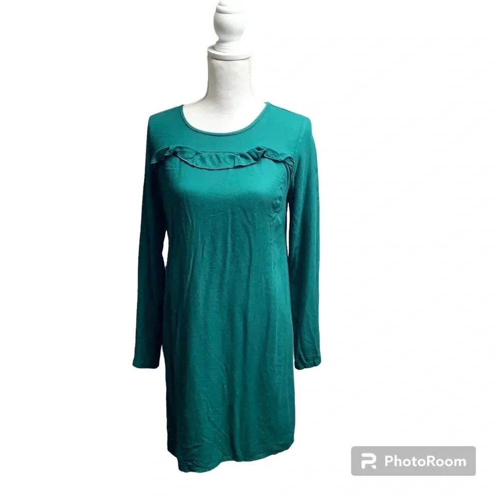Old Navy dark green size small dress fully lined lining sleeve front ruffle